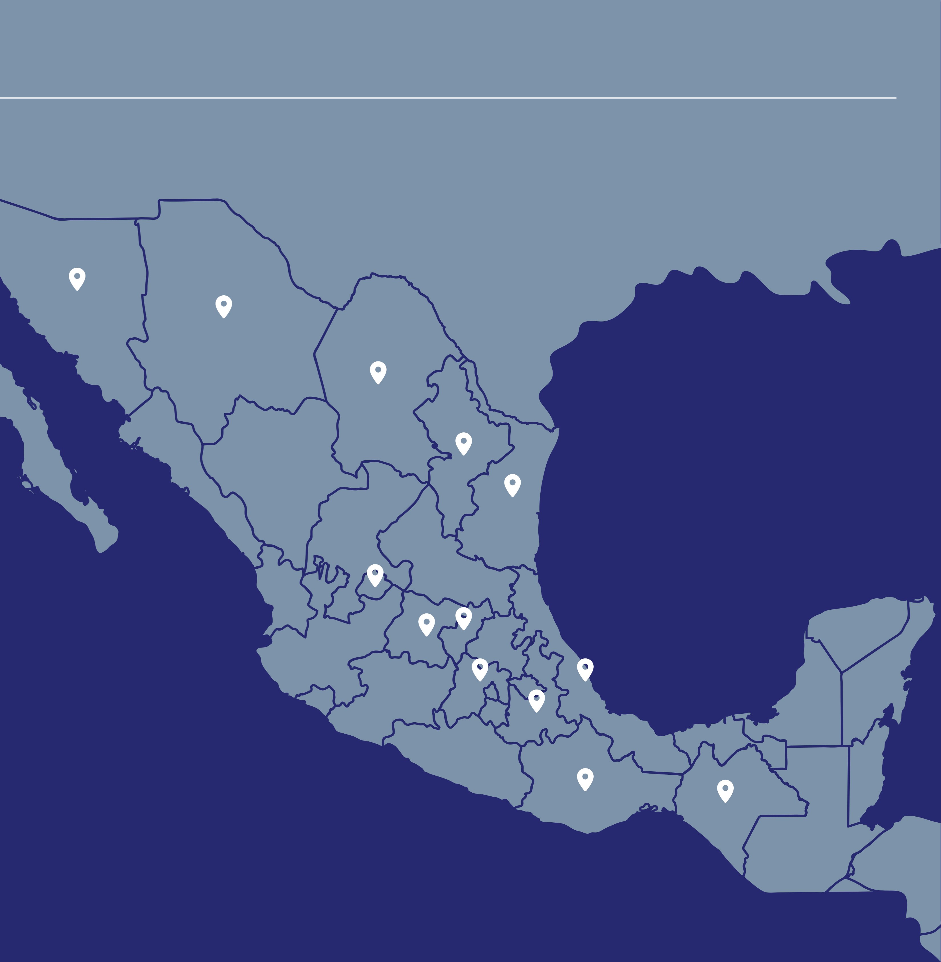 Mapa de México con la presencia de Grupo ALSEG en 15 estados